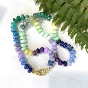 Janina Hand Knotted Mixed Gemstone Necklace with Diamond Clasp