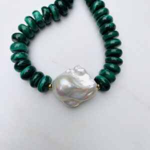 PRIVATE LISTING Aria Hand Knotted Malachite and  Fireball Pearl Necklace - Image 2