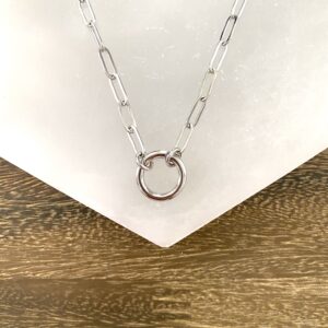 Small Silver Paperclip Chain Charm Necklace with Circle Lock