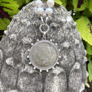 Rani Pearl Large Coin on Freshwater Pearl Charm Necklace - Image 2