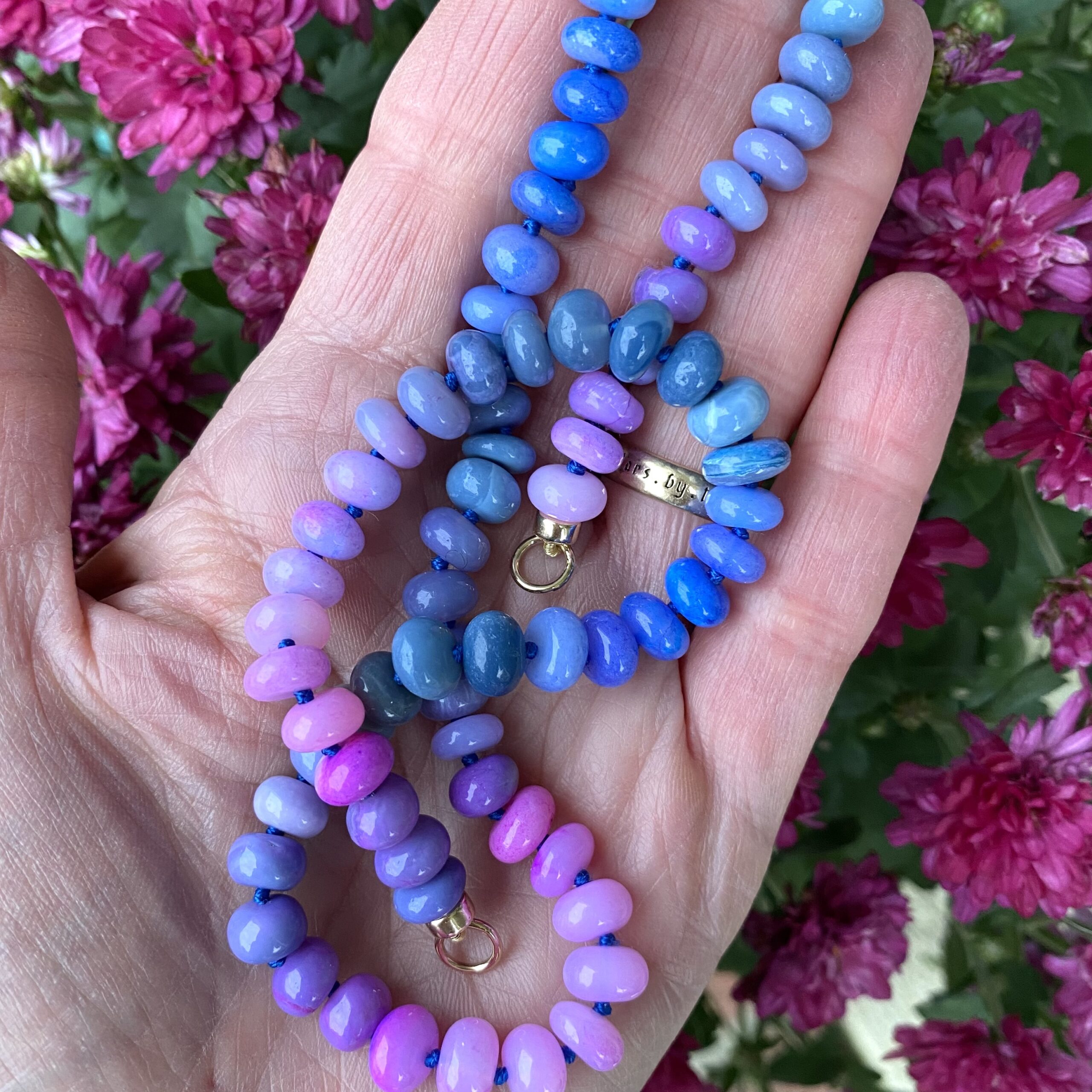 Skylar Silk Knotted Opal Open Loop Necklace - Image 3