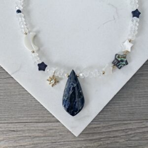 Ivette OOAK Pietersite and Moonstone Beaded Celestial Necklace