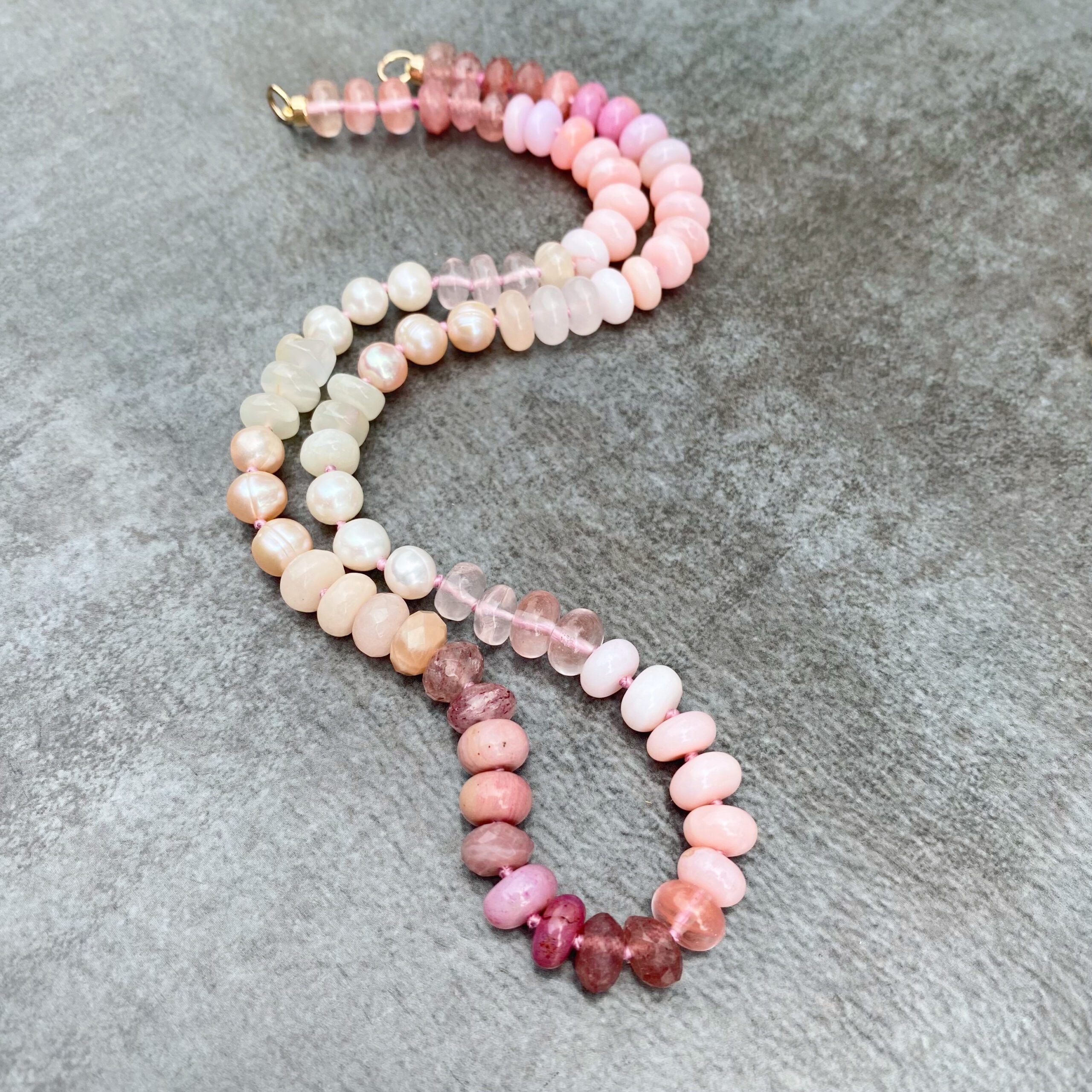 Asteria Mixed Pink Gemstone Silk Knotted Open Loop Necklace – WinterLemon