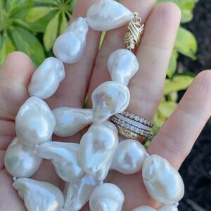 Lina Exquisite Large Baroque Pearl Necklace with 14k Gold Clasp - Image 2