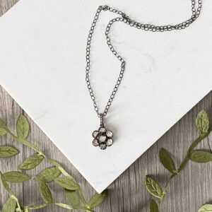 Wynn Diamond Slice Flower on Oxidized Sterling Silver Necklace - Image 2