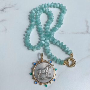 Kyan Green Moonstone Hand Knotted Horse Coin Necklace - Image 2
