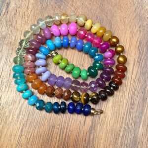 Anahita OOAK Deep Rainbow Mixed Gemstone Silk Knotted Open Loop Necklace - Image 2