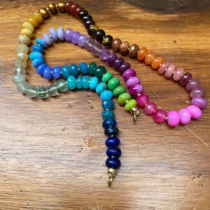 Anahita OOAK Deep Rainbow Mixed Gemstone Silk Knotted Open Loop Necklace - Image 3