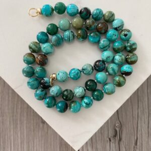 Kincaid Chrysocolla Bubble Hand Knotted 14k Gold Open Loop Necklace - Image 2