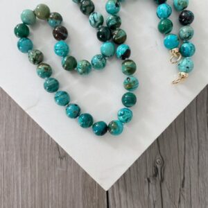 Kincaid Chrysocolla Bubble Hand Knotted 14k Gold Open Loop Necklace - Image 4