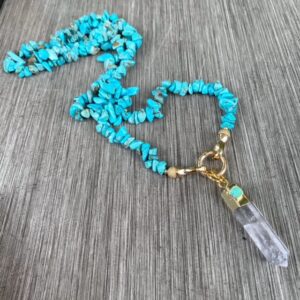 Theo Turquoise Nugget Long Necklace with Crystal Pendant