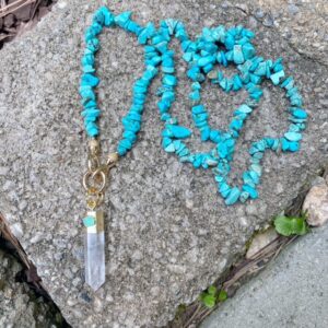 Theo Turquoise Nugget Long Necklace with Crystal Pendant - Image 3