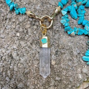 Theo Turquoise Nugget Long Necklace with Crystal Pendant - Image 4
