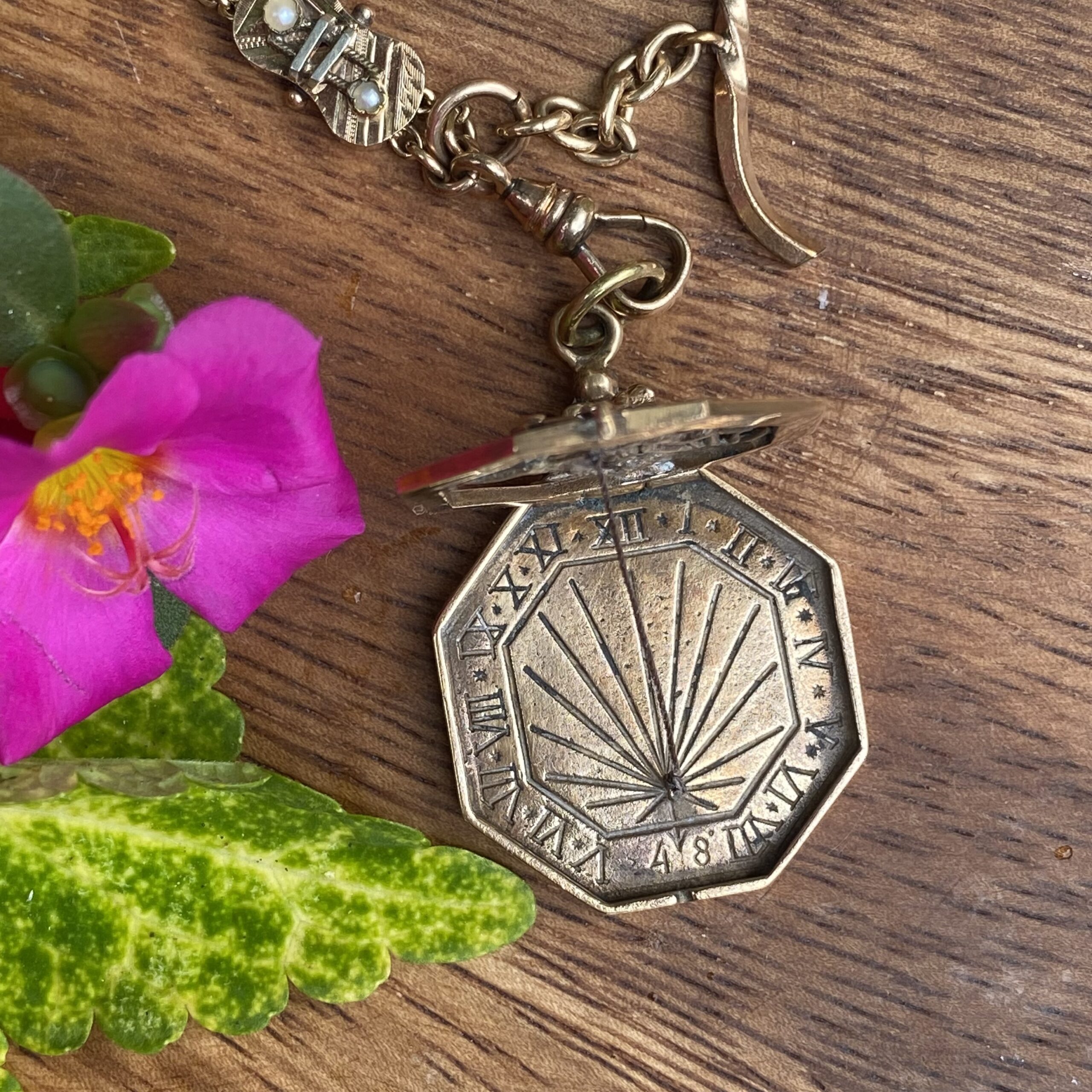 Rare Antique Poseidon and Sea Horse Pocket Sundial Pendant Fob