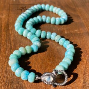 Esmerelda N°2 Hand Knotted Larimar Necklace with Moonstone and Diamond Clasp - Image 2