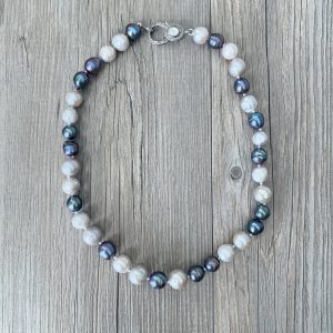 Kira OOAK Mixed Baroque Pearl Silk Knotted Necklace with Moonstone and Diamond Clasp