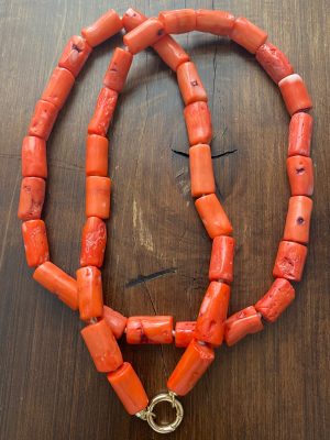 Karlie Orange Bamboo Coral Hand Knotted Open Loop Long Necklace