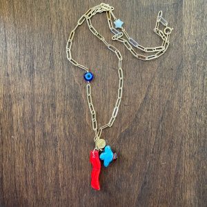 Etta Bamboo Coral, Bird and Lion Charm Necklace - Image 2