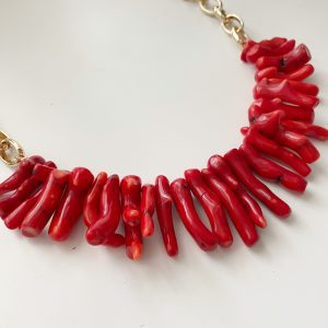 Cara Red Bamboo Coral  Fringe Cleopatra Necklace - Image 2