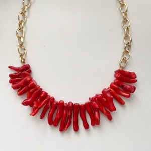 Cara Red Bamboo Coral  Fringe Cleopatra Necklace