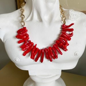 Cara Red Bamboo Coral  Fringe Cleopatra Necklace - Image 4