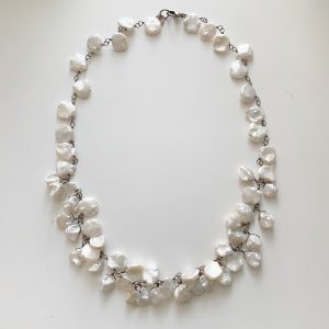 Nadia White Hand Wired Keishi Petal Pearl Sterling Silver Necklace - Image 2